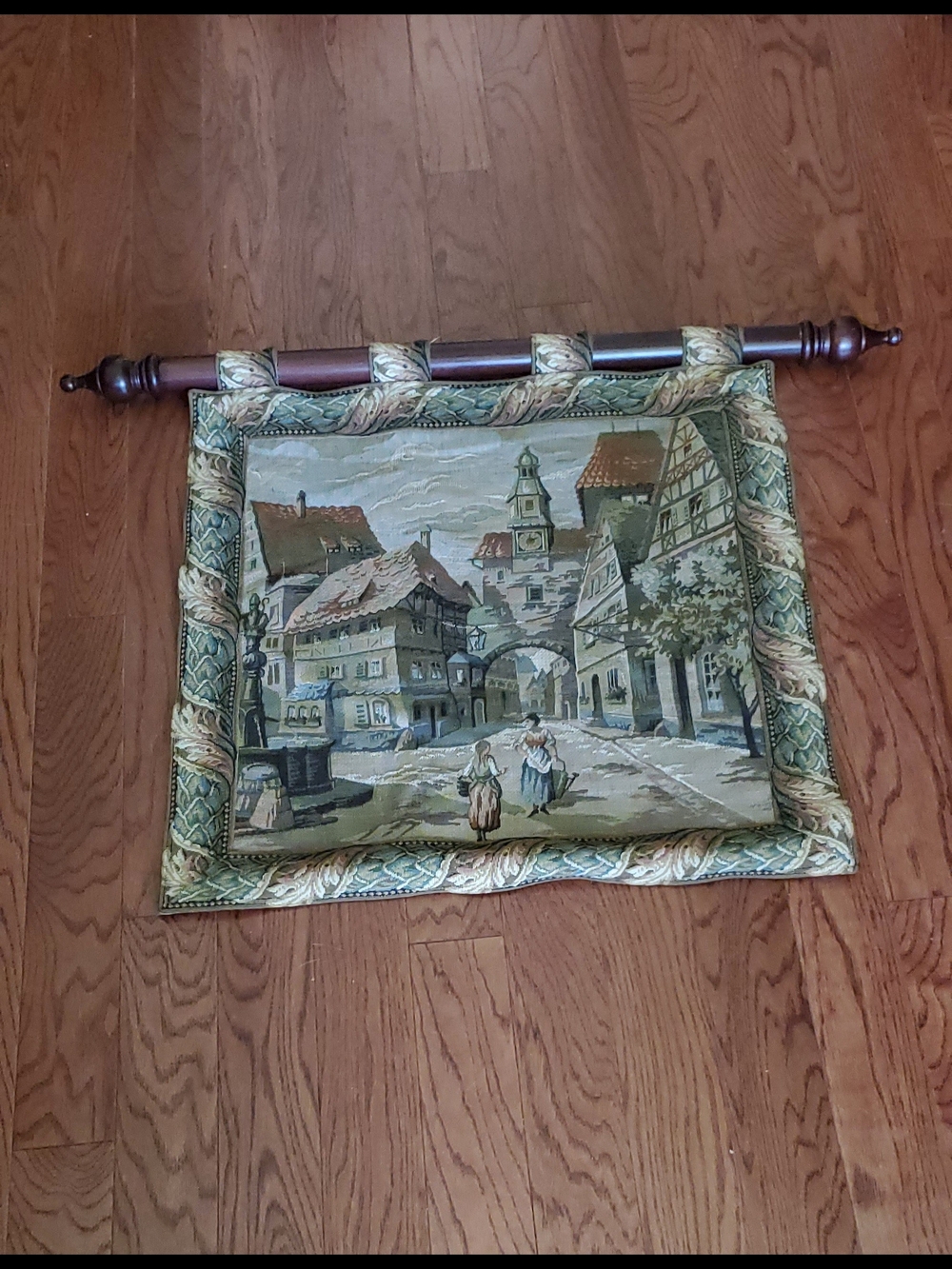 Vintage-Style German Village Tapestry Wall Hanging Includes Rod.